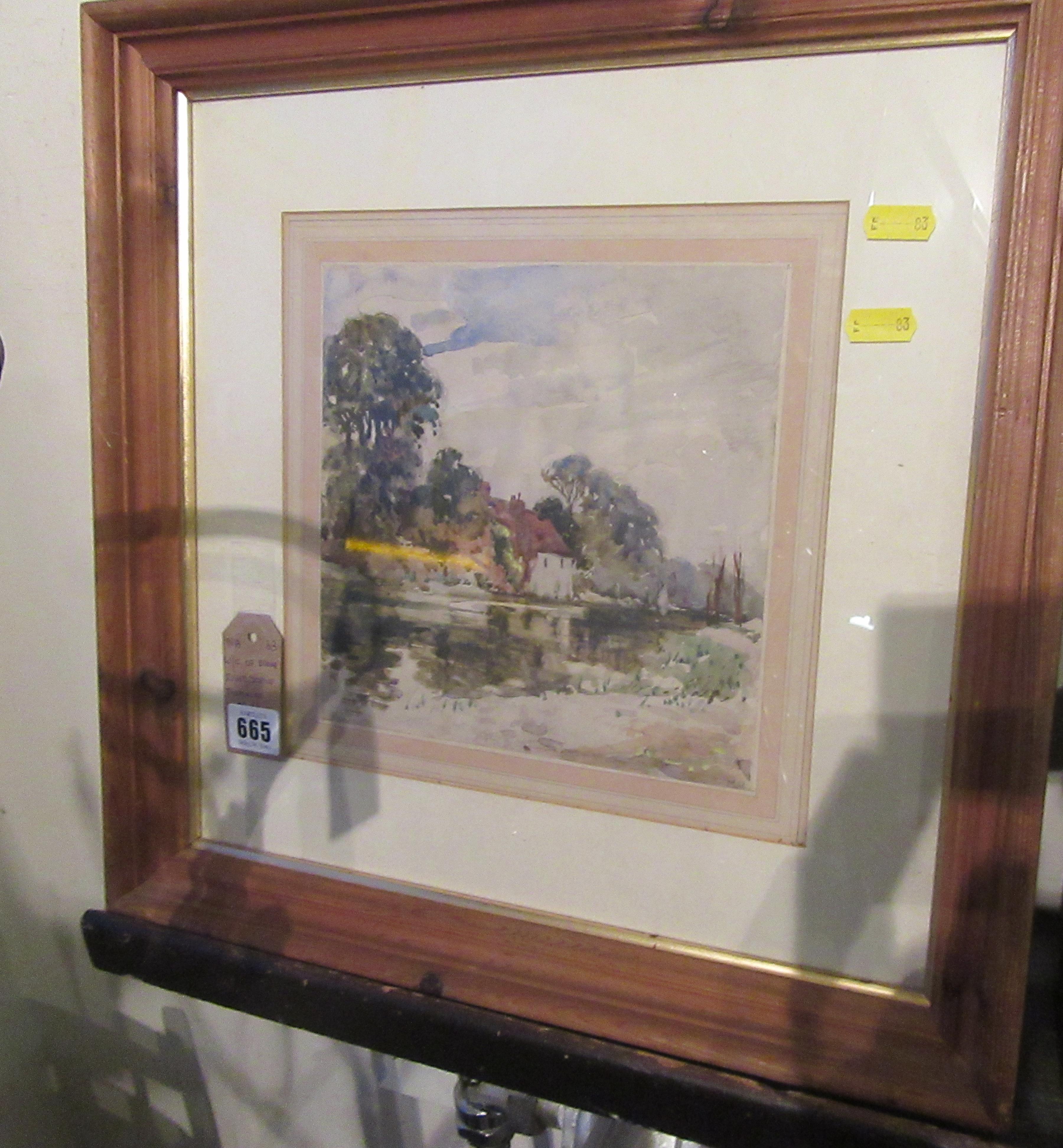 WATERCOLOUR OF RIVER SCENE INITIALLED MN Image