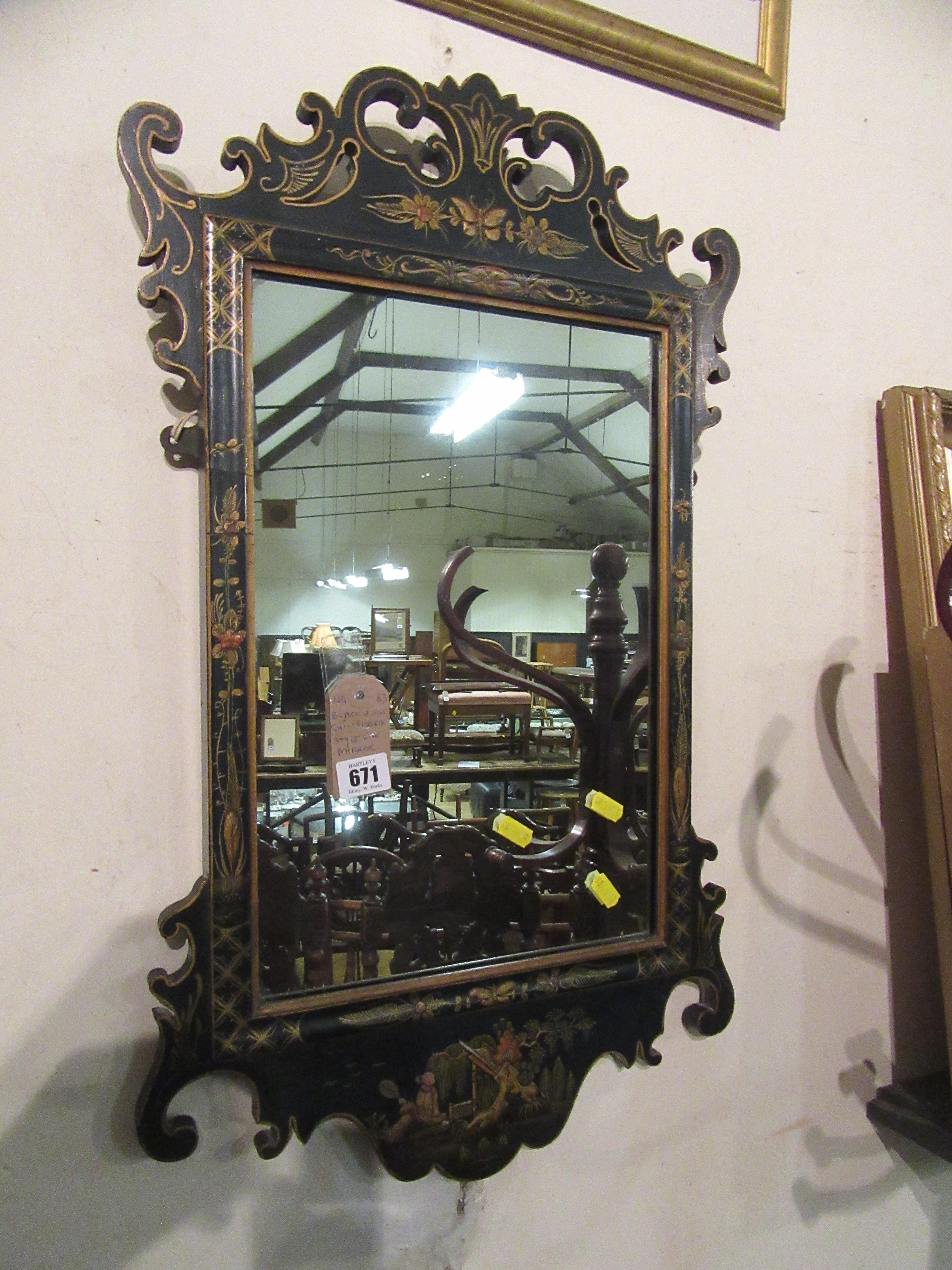 BLACK AND GILT CHINOISERIE STYLE WALL MIRROR Image