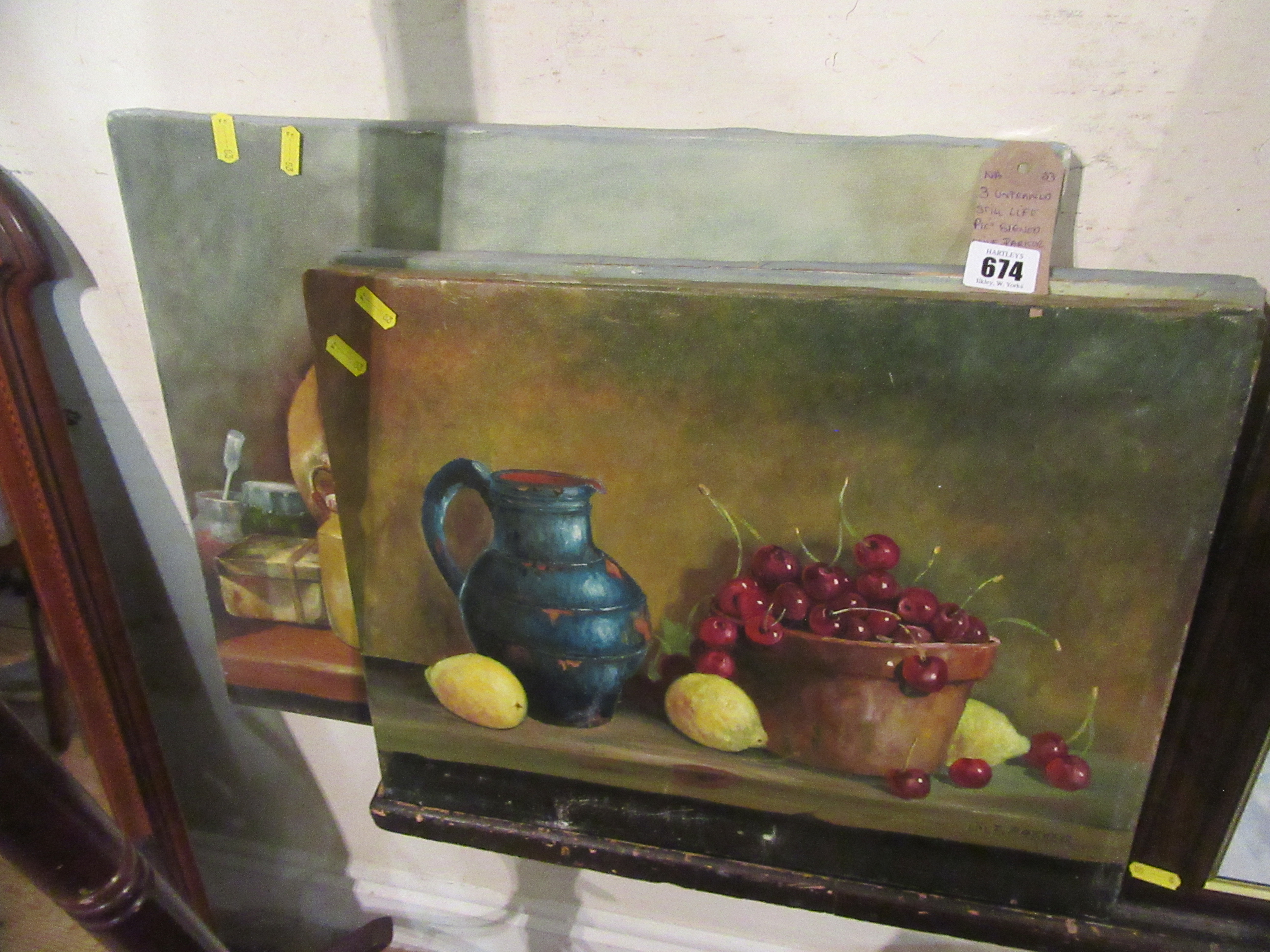 THREE UNFRAMED STILL LIFE PICTURES SIGNED WILF PARKER Image