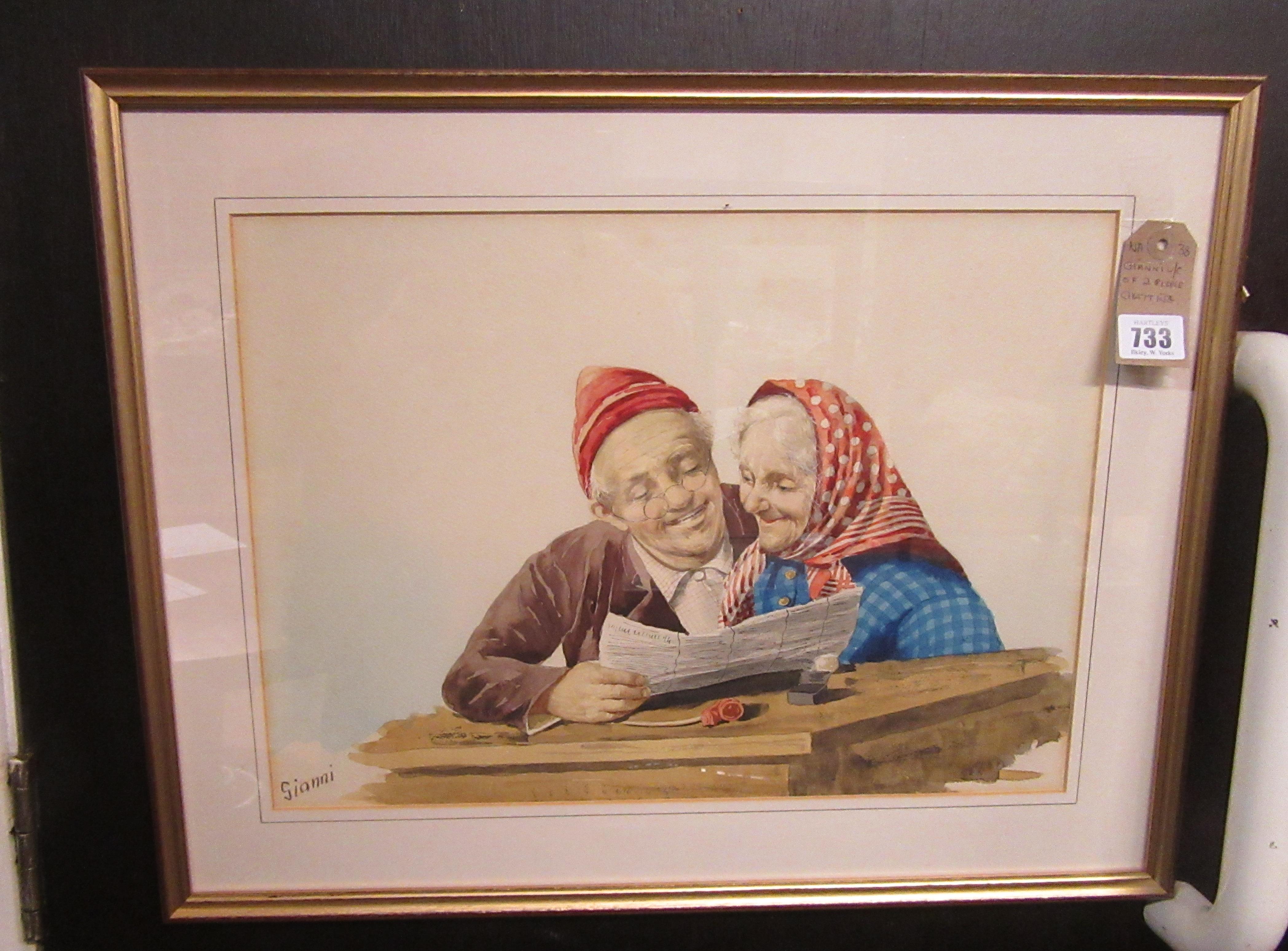 WATERCOLOUR OF TWO PEOPLE CHATTING BY GIANNI Image