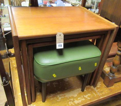 NEST OF TEAK G PLAN TABLES AND A FOOTSTOOL Image