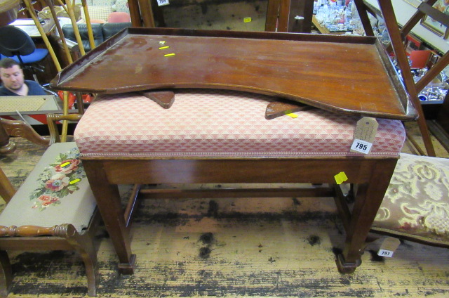 UPHOLSTERED MAHOGANY FOOTSTOOL AND A BED TRAY Image