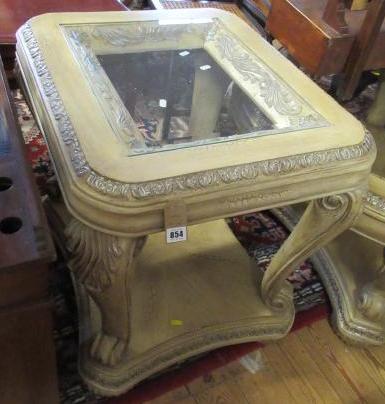 TWO MATCHING GLASS TOPPED TABLES Image