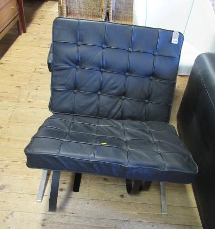 RETRO BLACK LEATHER AND CHROME CHAIR AND STOOL Image