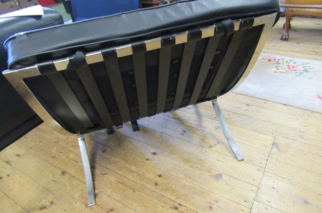 RETRO BLACK LEATHER AND CHROME CHAIR AND STOOL Image
