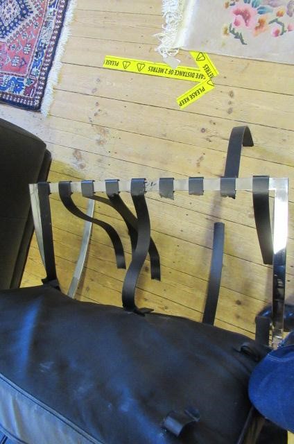 RETRO BLACK LEATHER AND CHROME CHAIR AND STOOL Image
