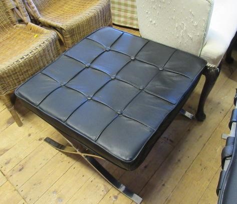 RETRO BLACK LEATHER AND CHROME CHAIR AND STOOL Image