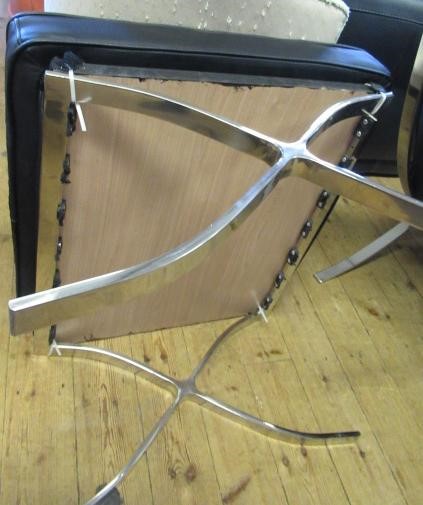 RETRO BLACK LEATHER AND CHROME CHAIR AND STOOL Image