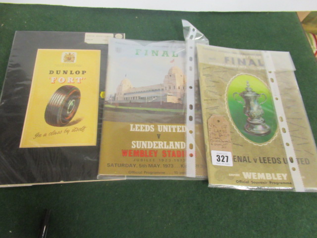 TWO LEEDS UNITED FINAL PROGRAMMES AND A DUNLOP ADVERTISEMENT Image
