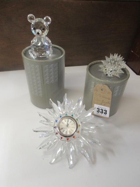 TWO SWAROVSKI SILVER CRYSTAL ANIMALS AND A CLOCK Image