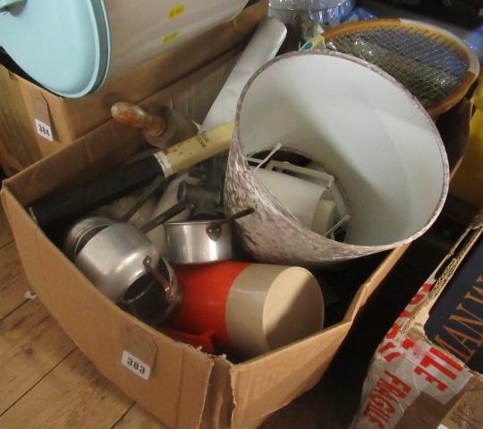 BOX OF MISCELLANEOUS INCLUDING TENNIS RACKET ETC Image