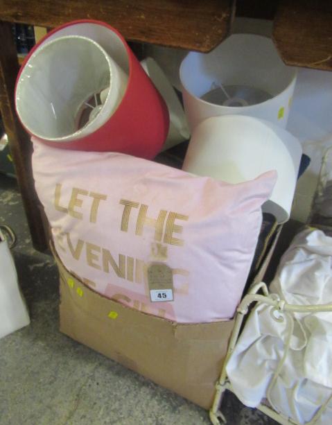 BOX OF CUSHIONS AND LAMP SHADES Image