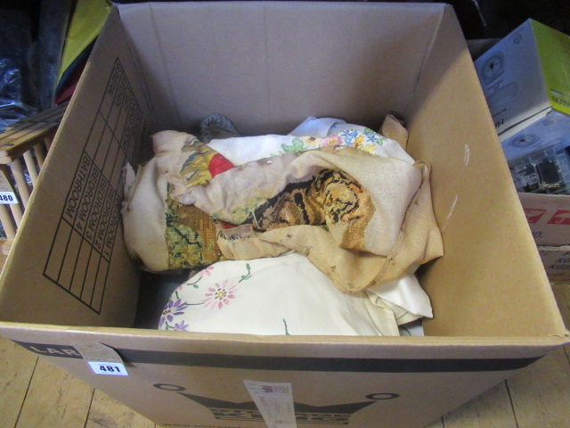 BOX OF CUSHIONS AND LINEN Image