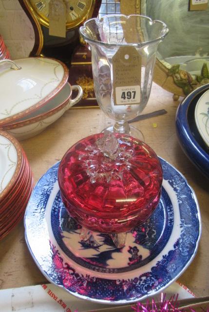 VICTORIAN CELERY GLASS PEARLWARE PLATE ETC Image