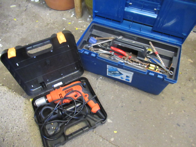 BLUE BOX OF TOOLS AND A DRILL Image