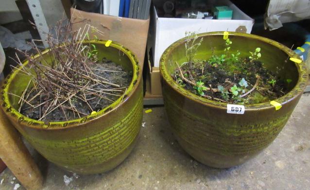 TWO LARGE GREEN GARDEN PLANTERS Image