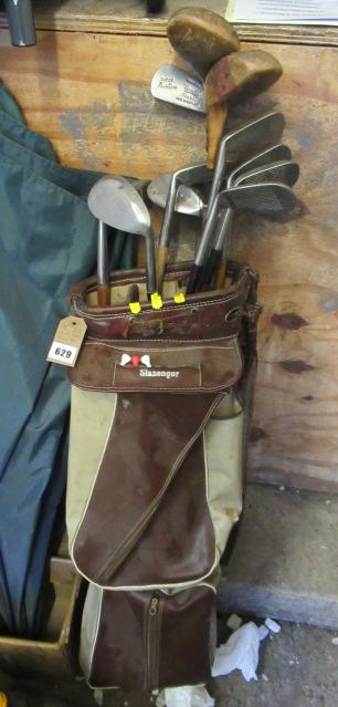 GOLF BAG AND COVER INCLUDING WOODEN DRIVERS Image