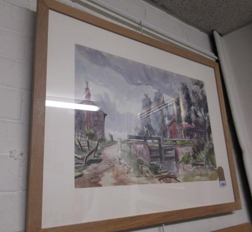 WATERCOLOUR OF A CANAL LOCK BY C J GORE-BOOTH Image