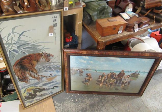 CHINESE TIGER SILK PICTURE AND ANOTHER Image