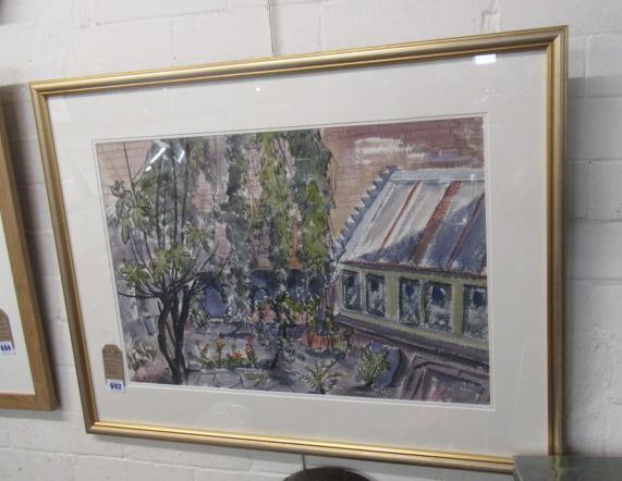 WATERCOLOUR OF WALLED GARDEN BY C J GORE-BOOTH Image