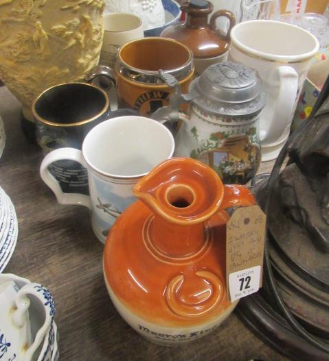 TWO WHISKY JUGS AND A QUANTITY OF TANKARDS Image