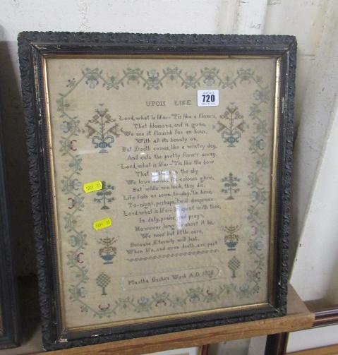 FRAMED SAMPLER SIGNED MARTHA BACHES 1830 Image