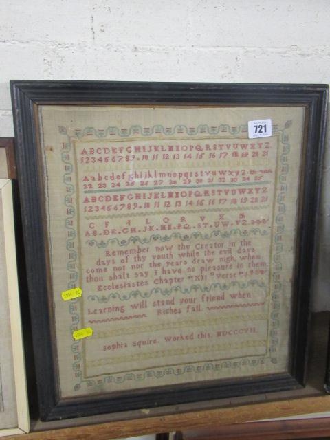 FRAMED SAMPLER SIGNED SOPHIA SQUIRE 1852 Image