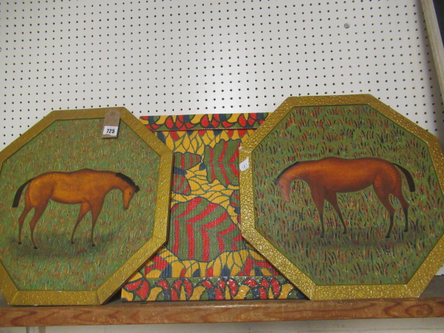 PAIR OF OUTSIDER ART HORSE PAINTINGS AND ANOTHER Image