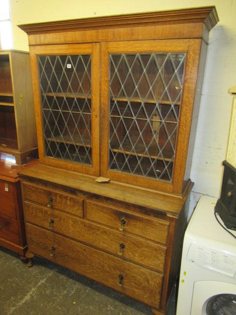 OAK BOOKCASE ON CUPBOARD Image