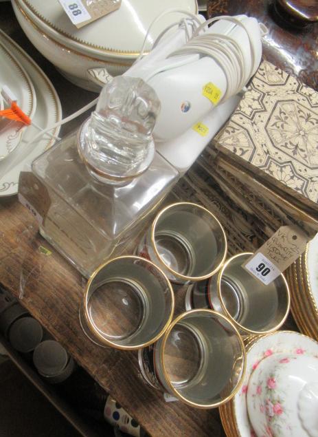 CHICAGO BEARS DECANTER AND FOUR GLASSES AND TWO PHONES Image