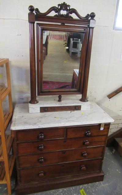 QUEEN ANNE CHEST OF DRAWERS WITH MARBLE TOP AND TILT AND TURN MIRROR Image