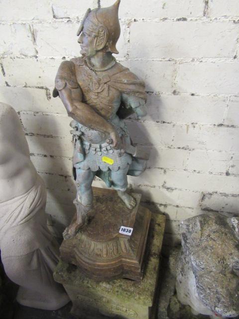 METAL SCULPTURE OF A VIKING AND A COMPOSITE PLANTER Image