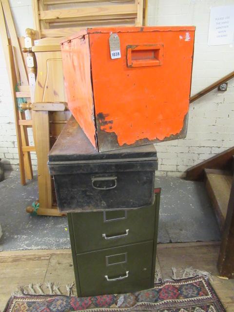 FILING CABINET AND TWO METAL TOOL CHESTS Image