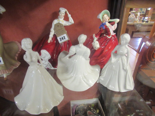 TWO ROYAL DOULTON AND THREE WADE FIGURINES Image