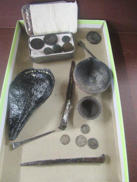 COLLECTION OF OLD ARTEFACTS INCLUDING COINS Image
