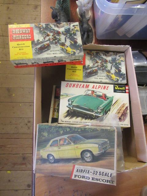 BOX OF AIRFIX AND HIGHWAY PIONEERS CAR KITS Image