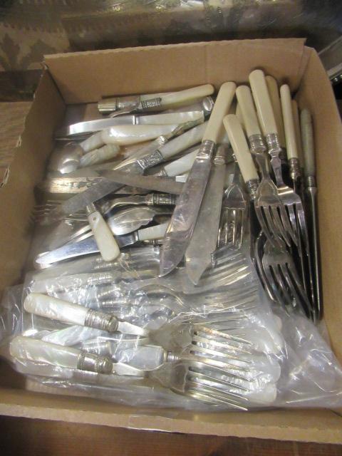 BOX OF MOTHER OF PEARL HANDLED CUTLERY Image