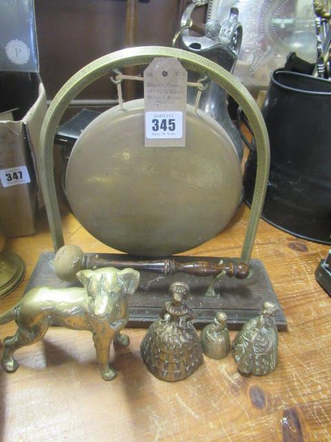 BRASS GONG SET OF THREE BRASS BELLS AND BRASS DOG Image
