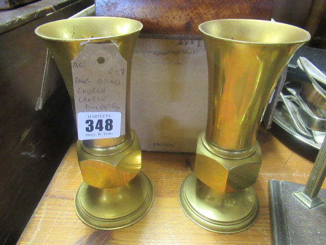 PAIR OF BRASS CHURCH CANDLE HOLDERS Image