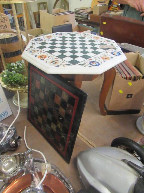 ORNATE CHESS BOARD ON STAND AND ANOTHER CHESS BOARD Image