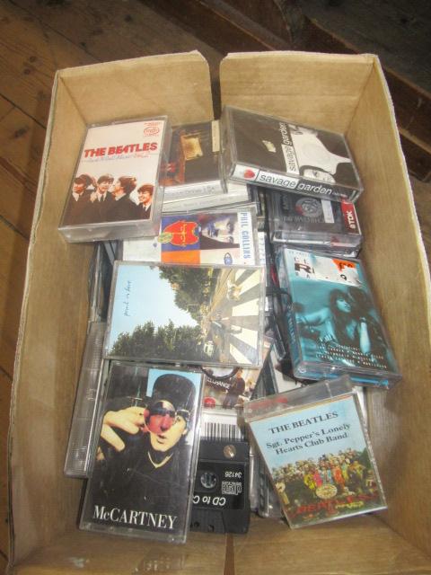 BOX OF CASSETTE TAPES INCLUDING THE BEATLES Image