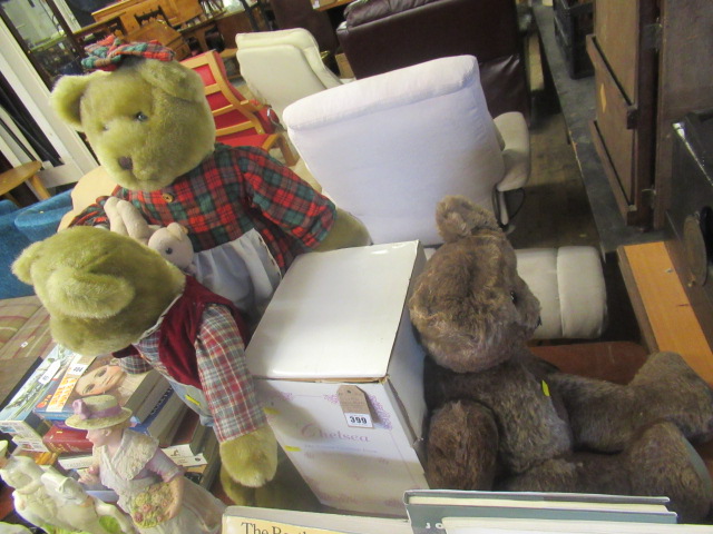 THREE LARGE TEDDY BEARS AND A BOXED CHELSEA DOLL Image