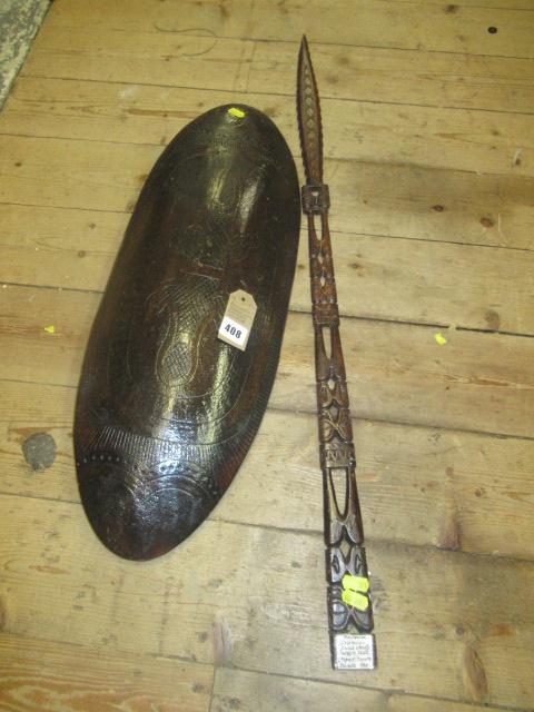 POLYNESIAN SPEAR WITH WOODEN SHIELD Image
