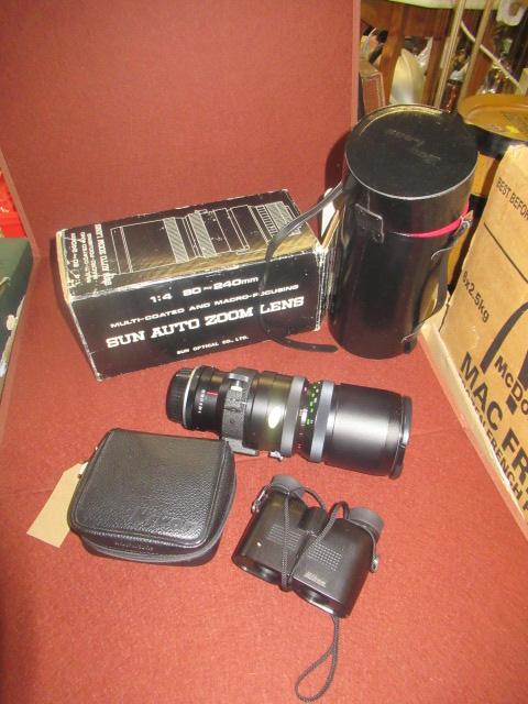 SUN AUTO ZOOM LENS AND NIKON BINOCULARS Image