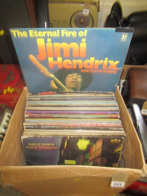 BOX OF LP RECORDS INCLUDING DAVID BOWIE QUEEN AND JIMI HENDRIX Image