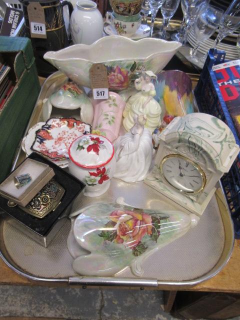 TRAY INCLUDING COALPORT FIGURES AND ROYAL CROWN DERBY PLATES ETC Image