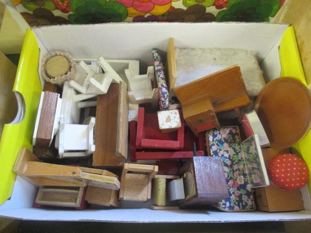 TWO RETRO DOLLS HOUSES AND FURNITURE Image