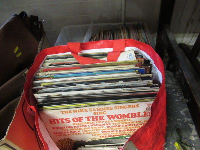 BOX OF 78 RPM RECORDS AND A BAG OF LP RECORDS Image