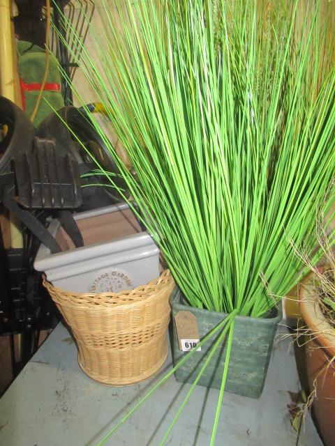 ARTIFICIAL PLANT CERAMIC POT AND A WICKER BASKET Image