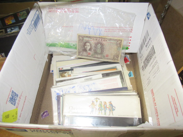 QUANTITY OF FIRST DAY COVERS LOOSE STAMPS AND CHINESE YUAN BANK NOTE Image